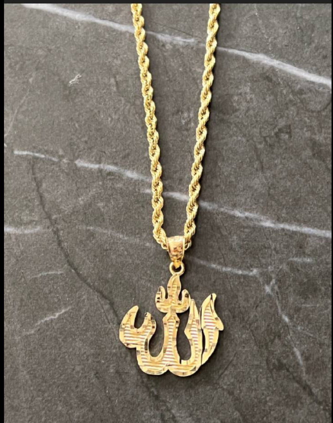 10k Allah and Rope Chain 20 inch