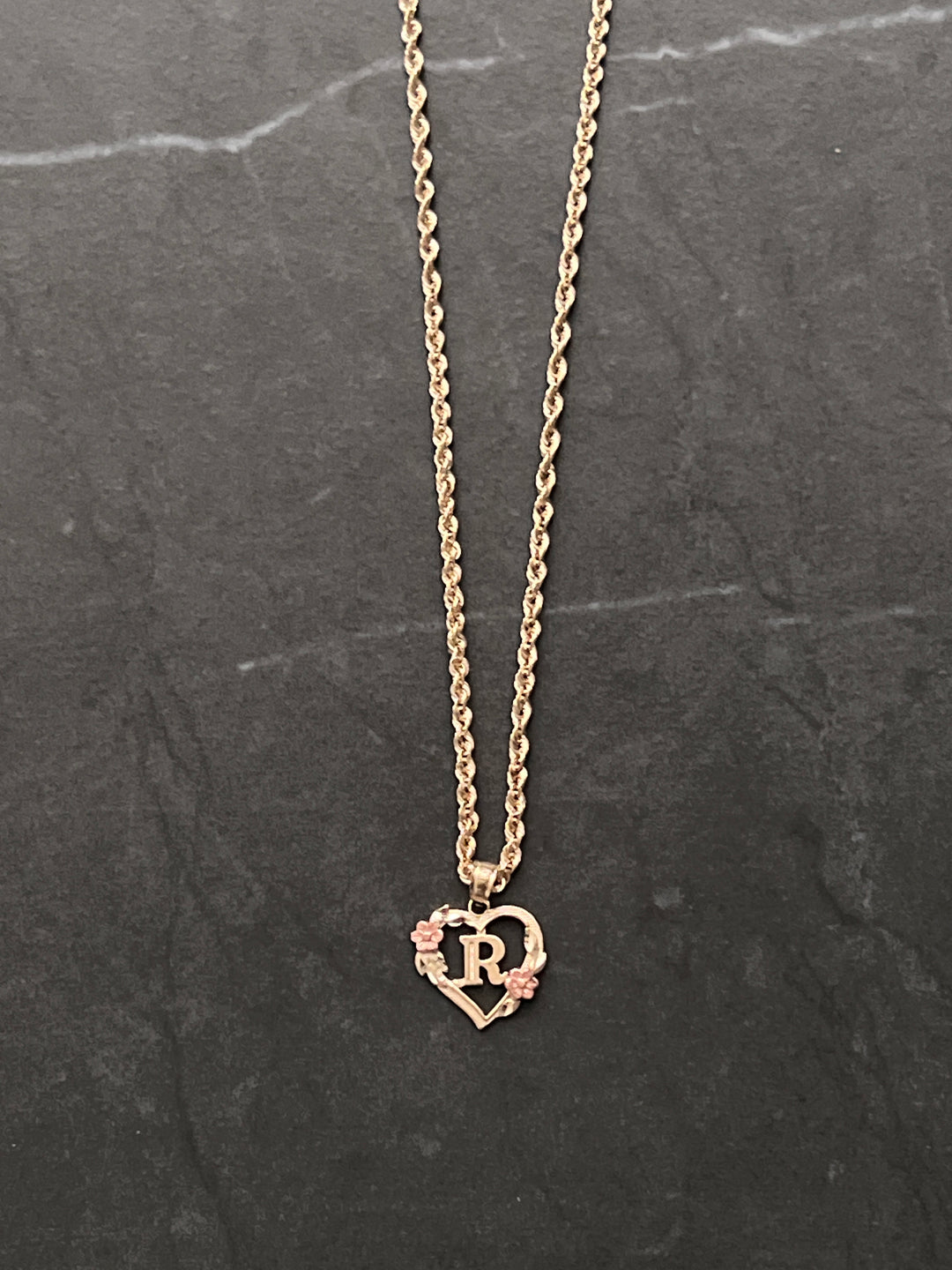 10k gold heart initial and rope