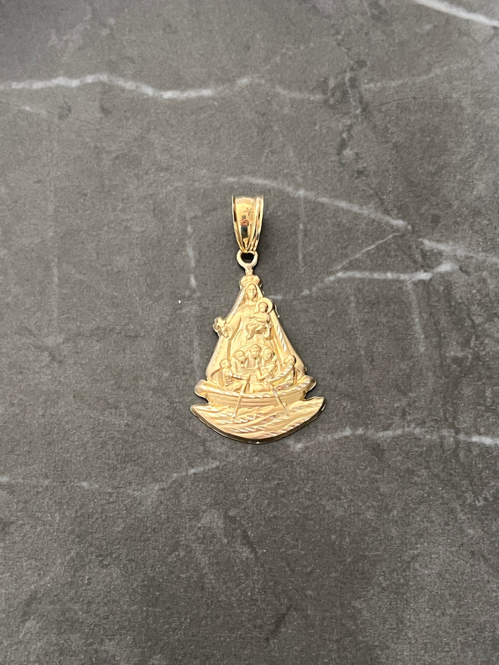 Caridad Del Cobre Lady of Charity Catholic Virgin Mother Mary and Jesus Pendant 10K Yellow Gold