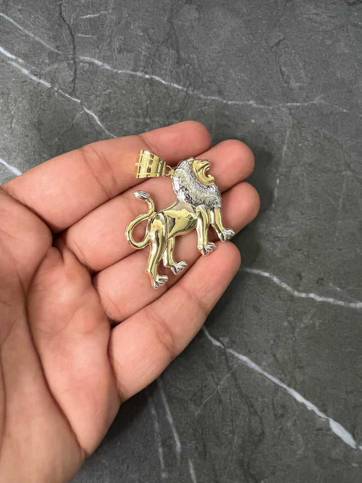 10K Yellow Gold .925 Sterling Silver Shiny Roaring Fierce Lion Full Body, Lion Face/Head Charm/Pendant, Gold Leo Zodiac Lion King Pendant