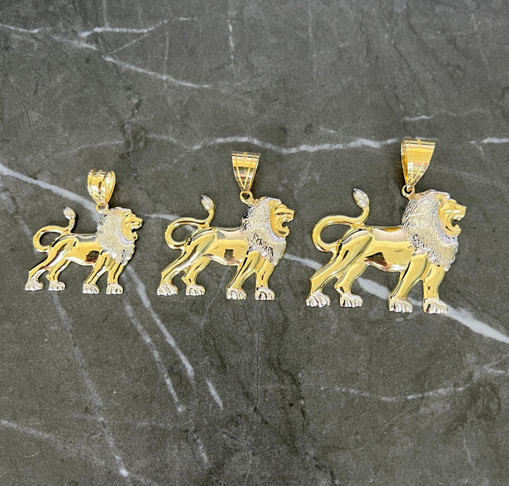 10K Yellow Gold .925 Sterling Silver Shiny Roaring Fierce Lion Full Body, Lion Face/Head Charm/Pendant, Gold Leo Zodiac Lion King Pendant