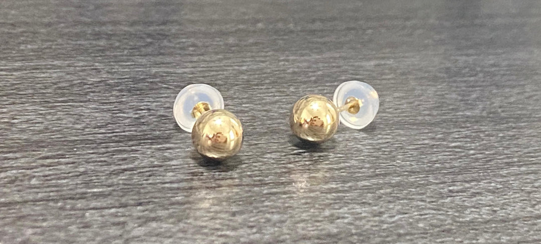 14K Solid Yellow Gold High Polish Ball Stud Earrings with Silicone Back