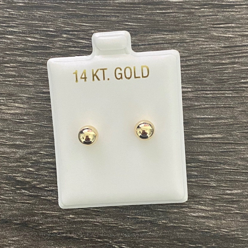 14K Solid Yellow Gold High Polish Ball Stud Earrings with Silicone Back