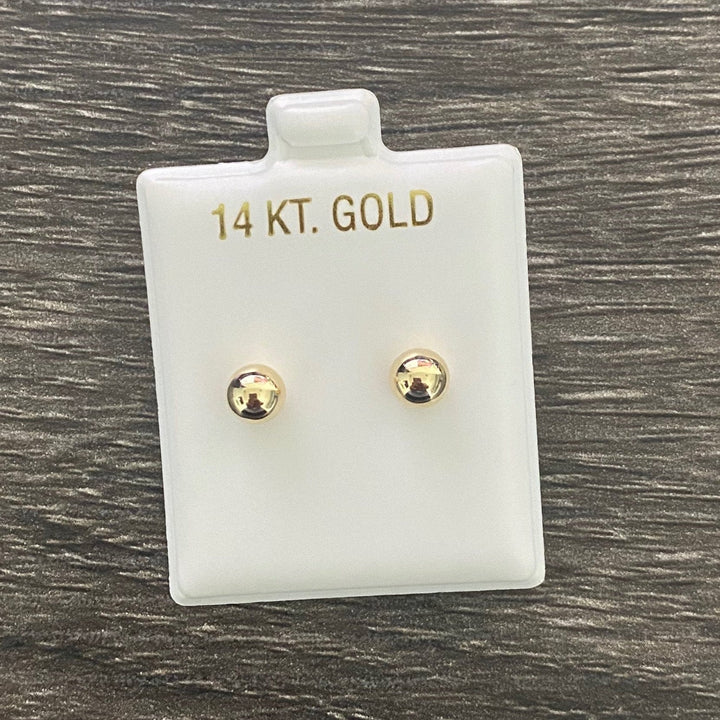 14K Solid Yellow Gold High Polish Ball Stud Earrings with Silicone Back