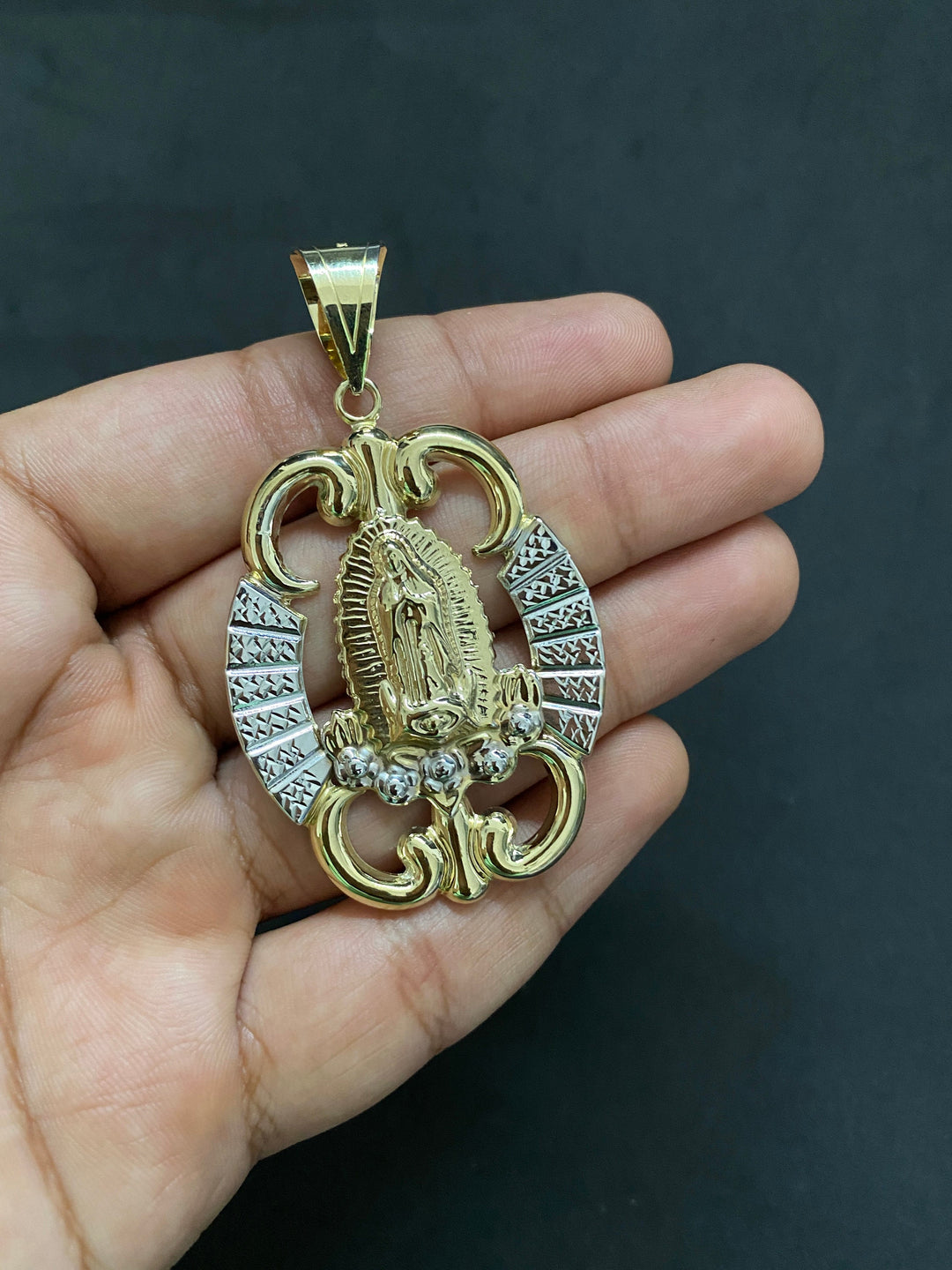 10K Yellow Gold .925 Sterling Silver Lady Guadalupe Medallion Charm/Pendant