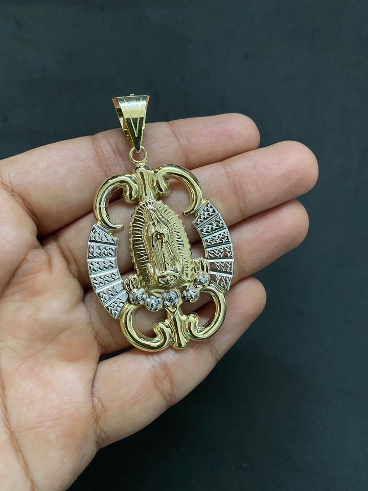 10K Yellow Gold .925 Sterling Silver Lady Guadalupe Medallion Charm/Pendant