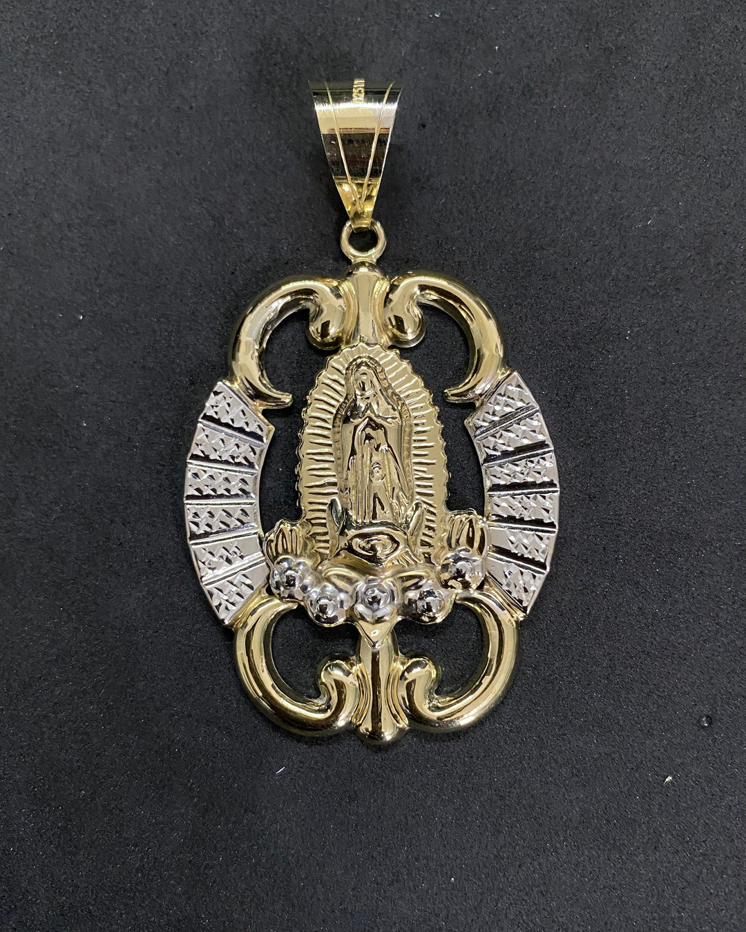 10K Yellow Gold .925 Sterling Silver Lady Guadalupe Medallion Charm/Pendant