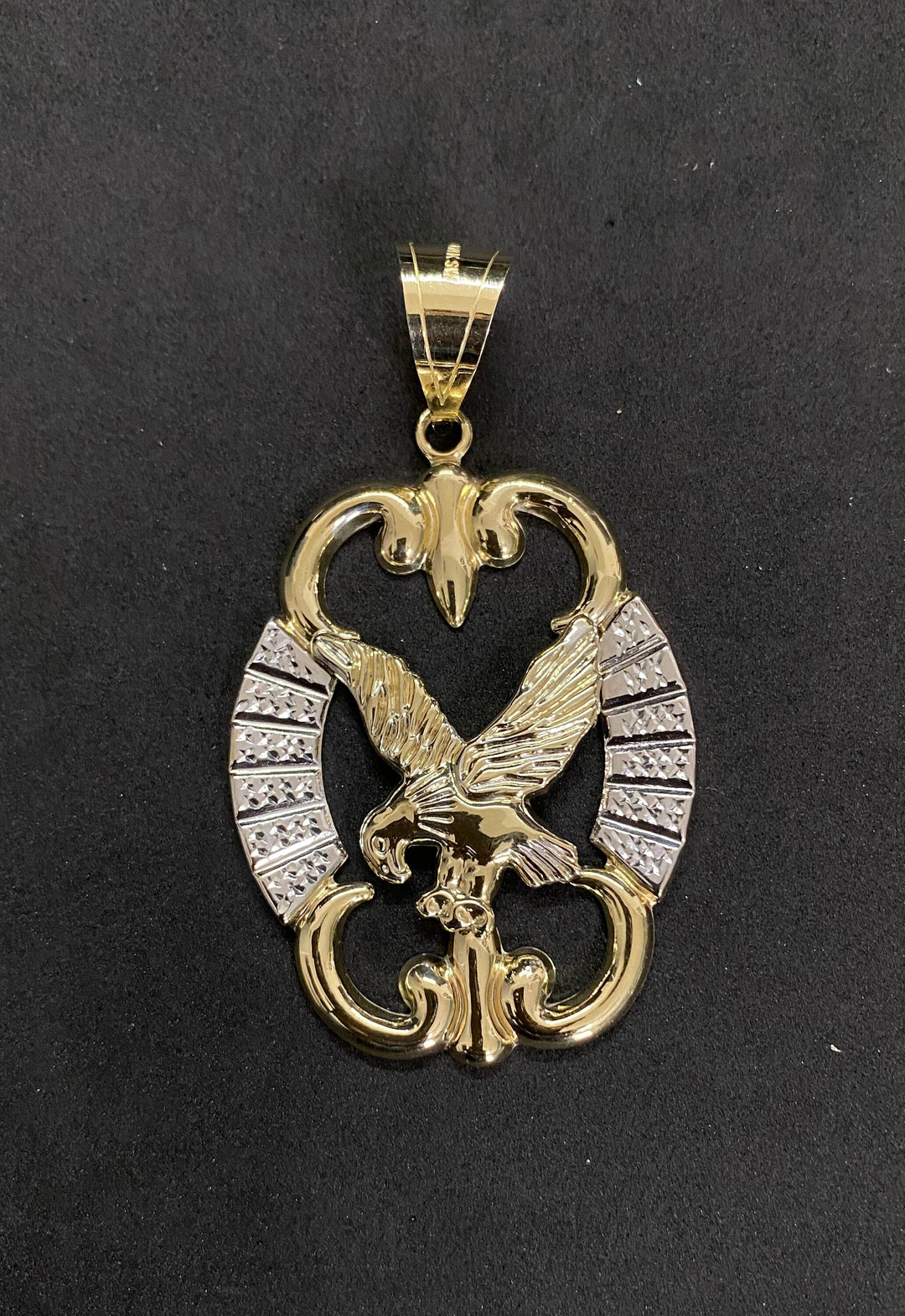 10K Yellow Gold .925 Sterling Silver Stylish Eagle Medallion Charm/Pendant