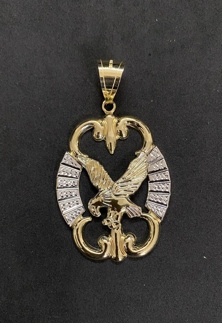 10K Yellow Gold .925 Sterling Silver Stylish Eagle Medallion Charm/Pendant