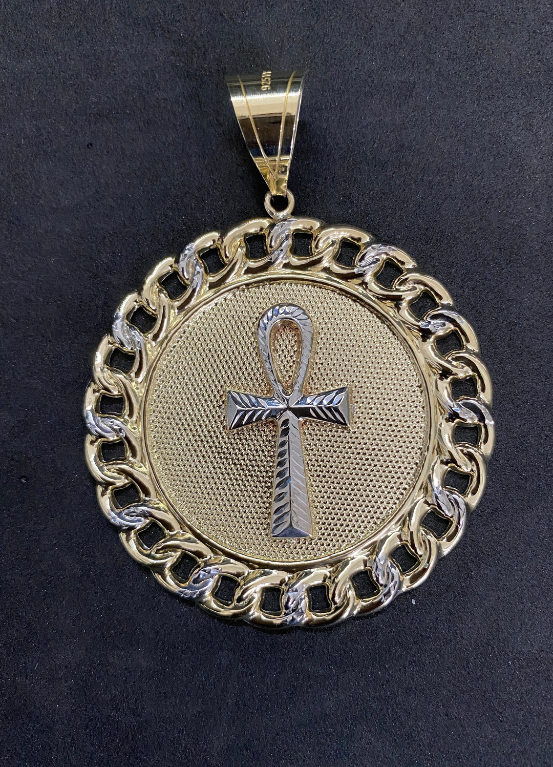 10K Yellow Gold .925 Sterling Silver Ankh Medallion Charm/Pendant