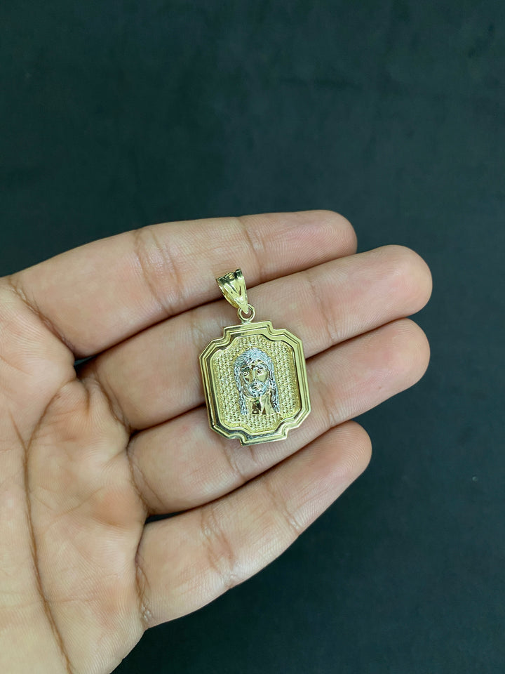 10K Yellow Gold .925 Sterling Silver Diamond Cut Jesus Face/Head Medallion Charm/Pendant