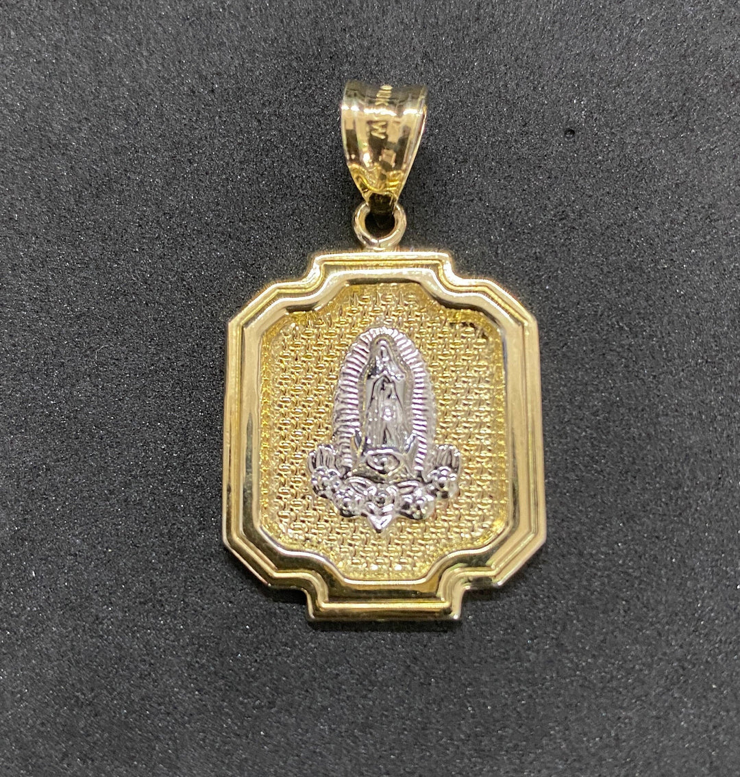 10K Yellow Gold .925 Sterling Silver Virgin Mother Mary Lady Guadalupe Medallion Charm/Pendant