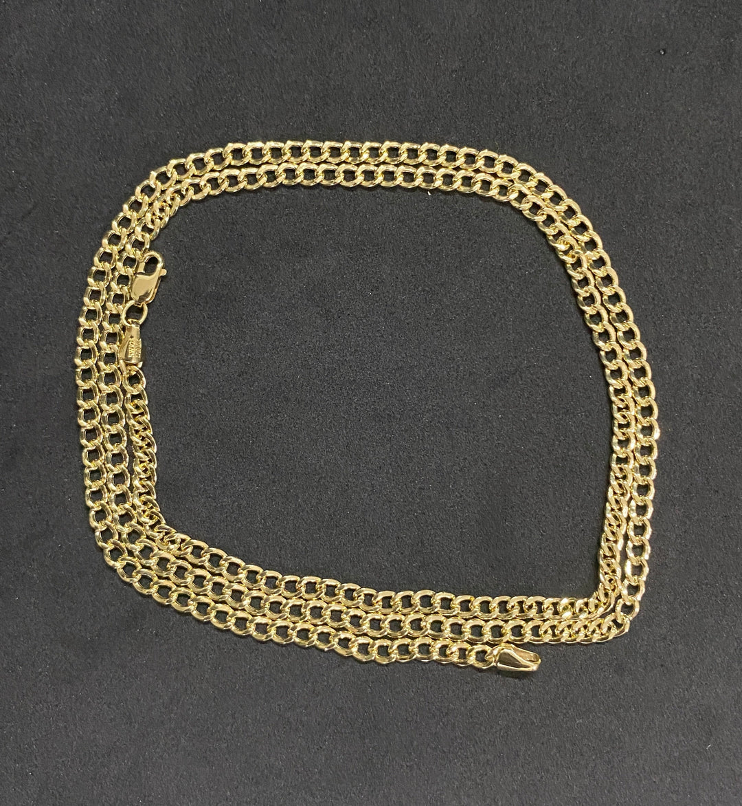 2.5mm Solid 10K Yellow Gold .925 Sterling Silver Miami Curb Link Chain 2.5mm 16"-24"