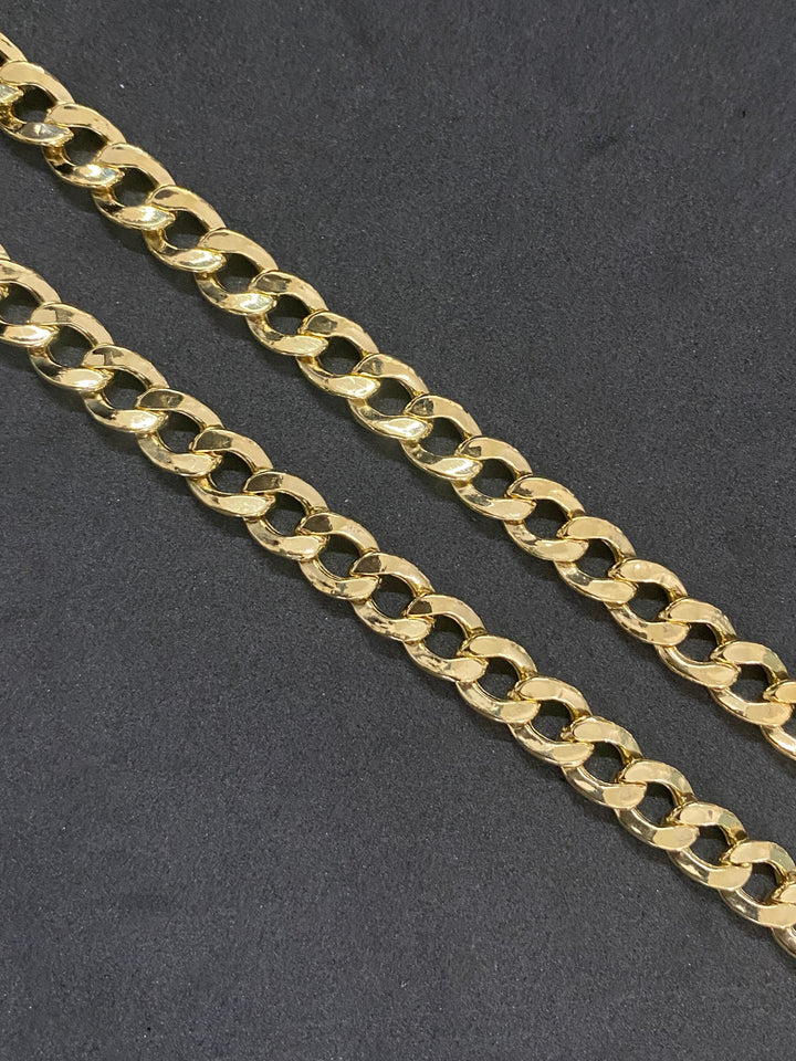 7mm Solid 10K Yellow Gold .925 Sterling Silver Miami Curb Link Chain 7mm 22"-26"