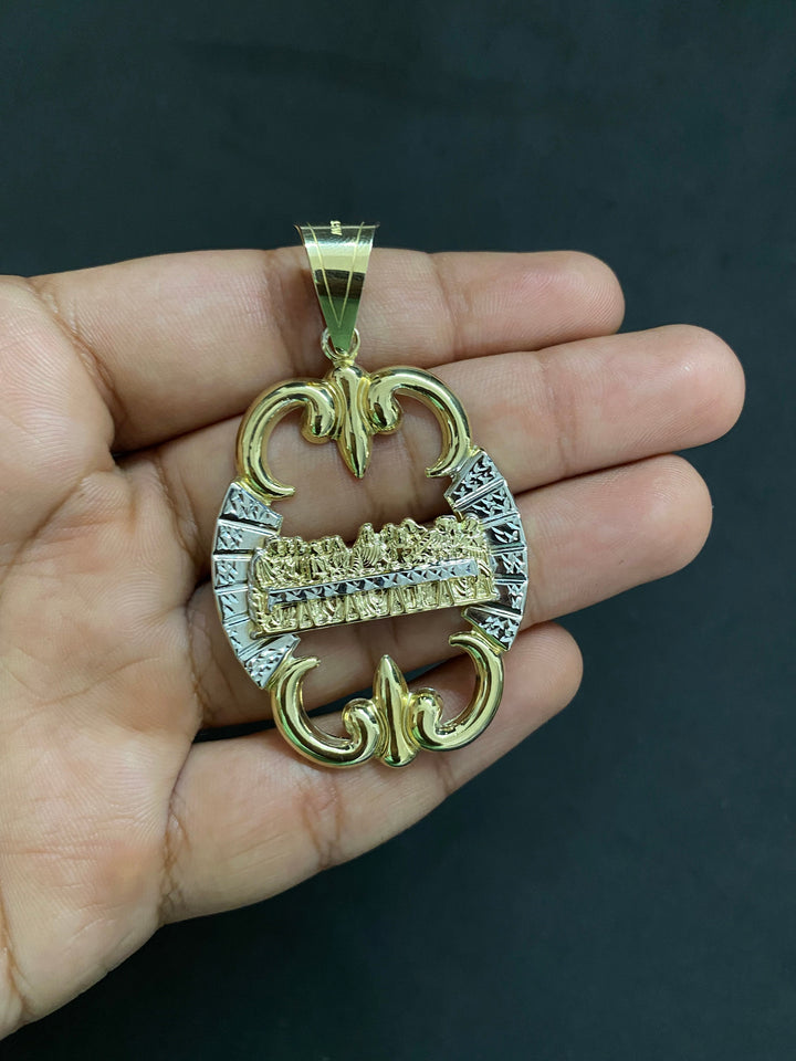 10K Yellow Gold .925 Sterling Silver Stylish Last Supper Medallion Charm/Pendant