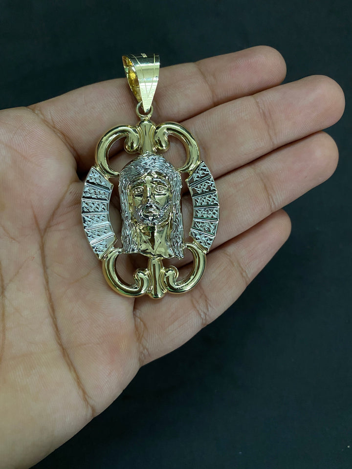 10K Yellow Gold .925 Sterling Silver Stylish Jesus Head Medallion Charm/Pendant