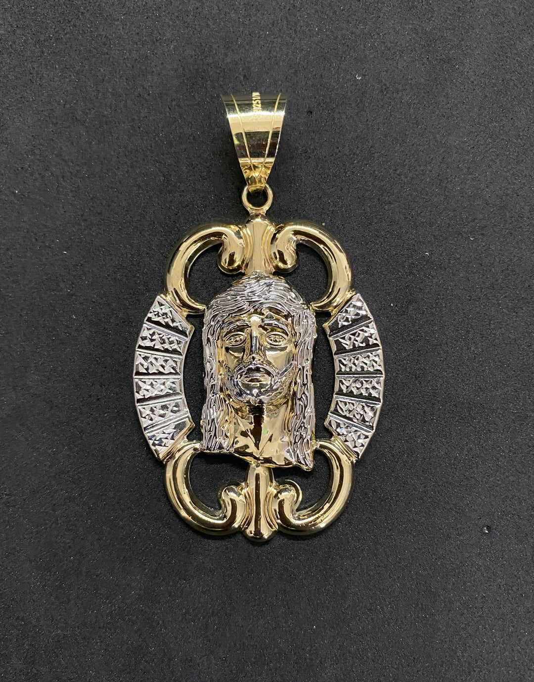 10K Yellow Gold .925 Sterling Silver Stylish Jesus Head Medallion Charm/Pendant