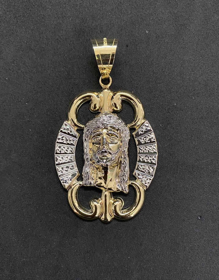 10K Yellow Gold .925 Sterling Silver Stylish Jesus Head Medallion Charm/Pendant