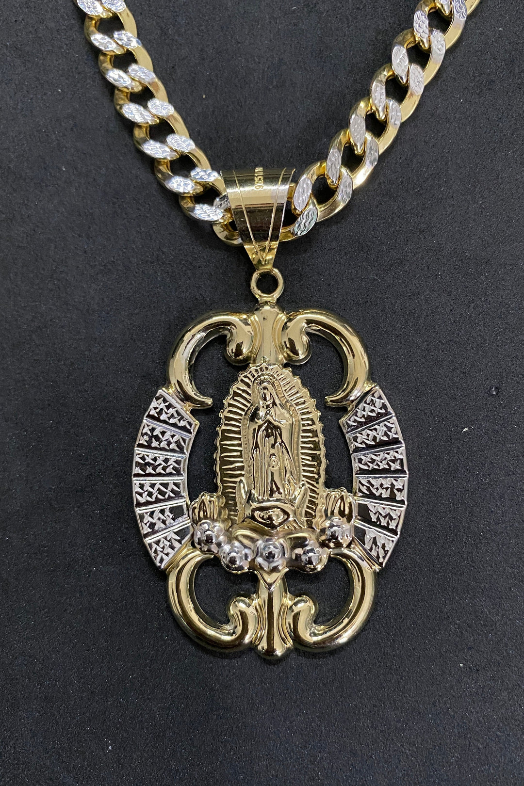 10K Yellow Gold .925 Sterling Silver Lady Guadalupe Medallion Charm/Pendant