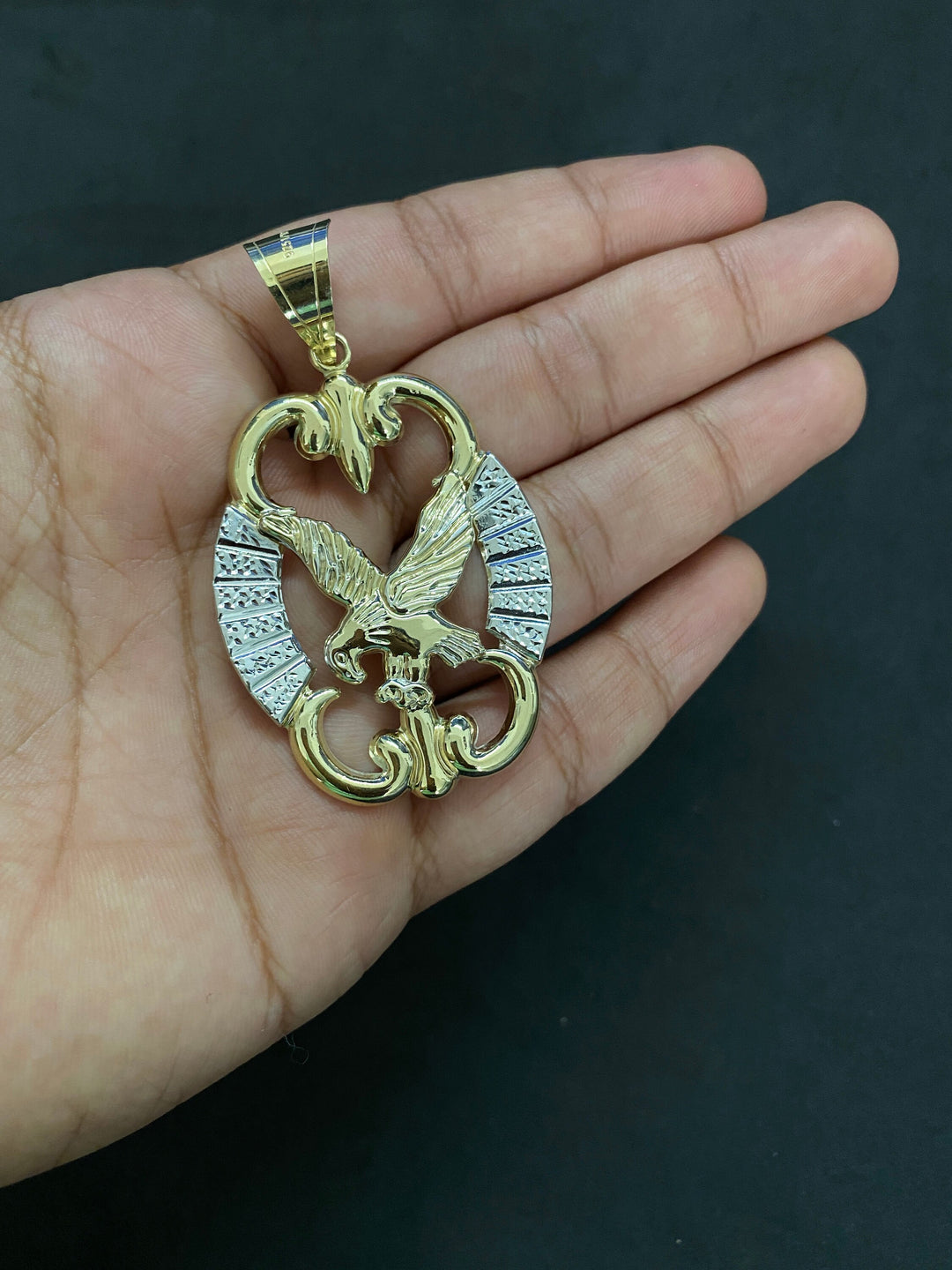 10K Yellow Gold .925 Sterling Silver Stylish Eagle Medallion Charm/Pendant