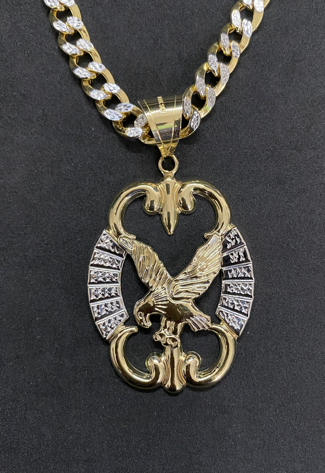 10K Yellow Gold .925 Sterling Silver Stylish Eagle Medallion Charm/Pendant