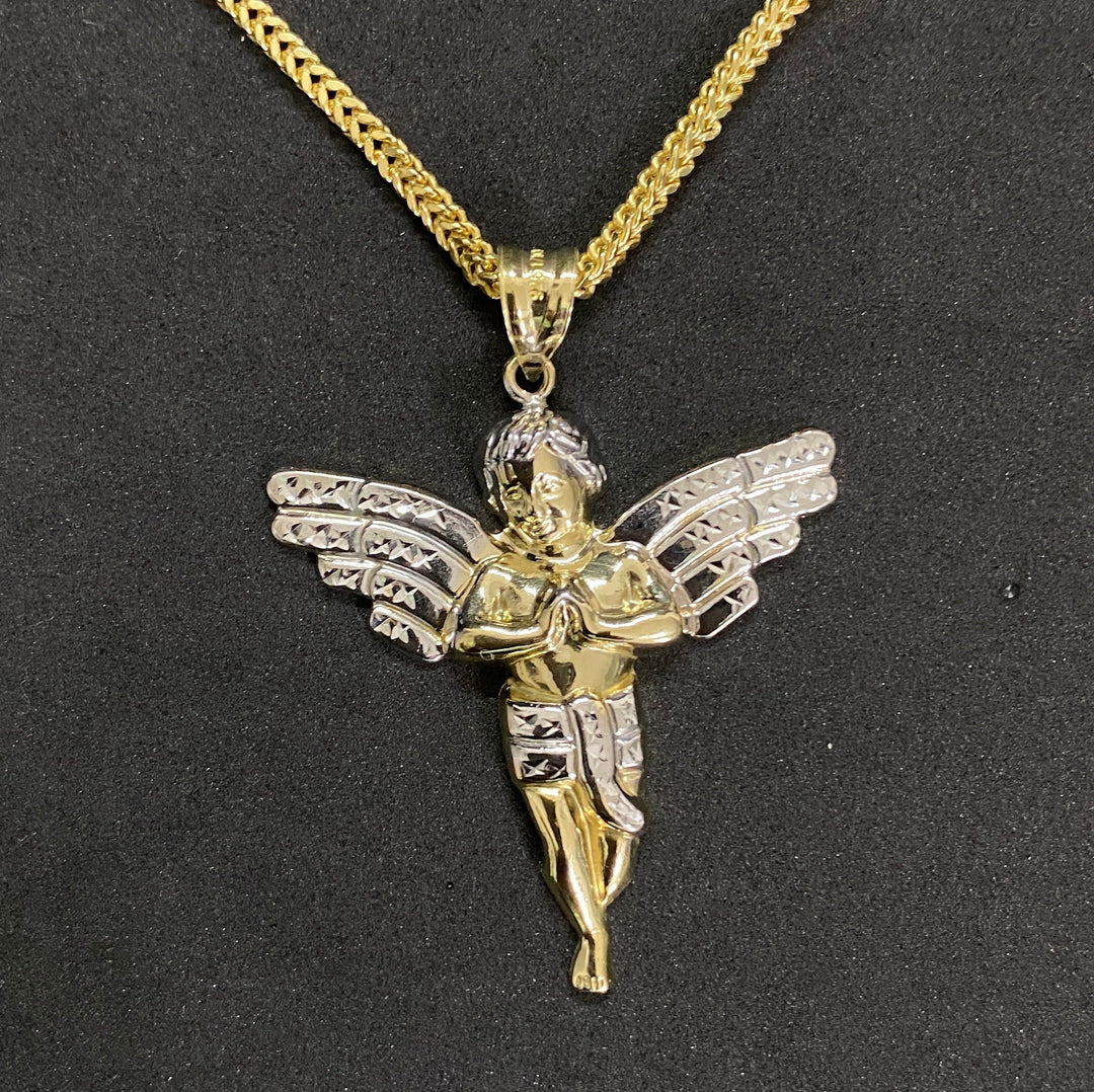 10K Yellow Gold .925 Sterling Silver Two Tone Baby Angel Charm/Pendant