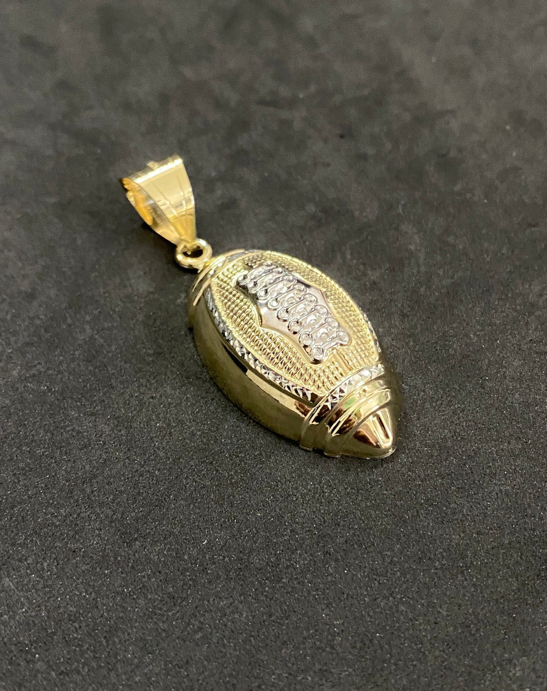 10K Yellow Gold .925 Sterling Silver Sporty Football Charm/Pendant
