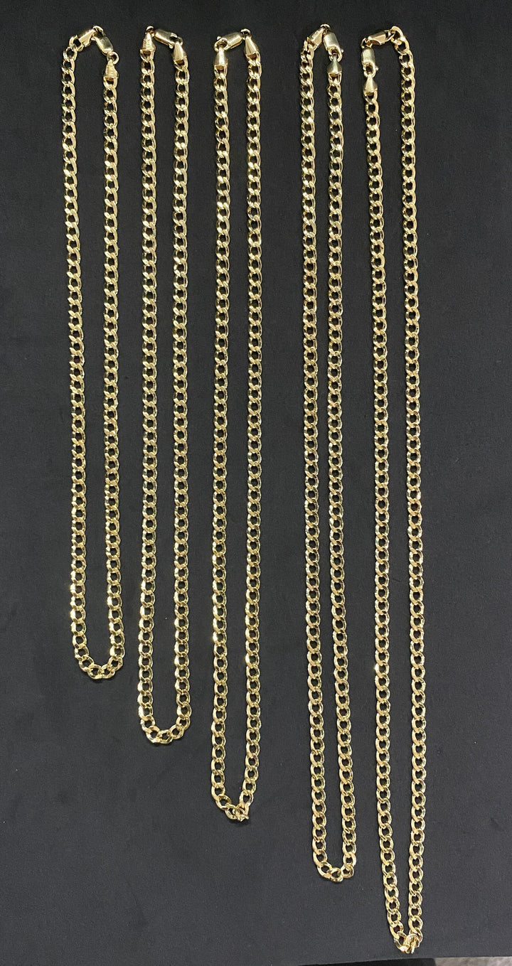 4mm Solid 10K Yellow Gold .925 Sterling Silver Miami Curb Link Chain 4mm 18"-26"