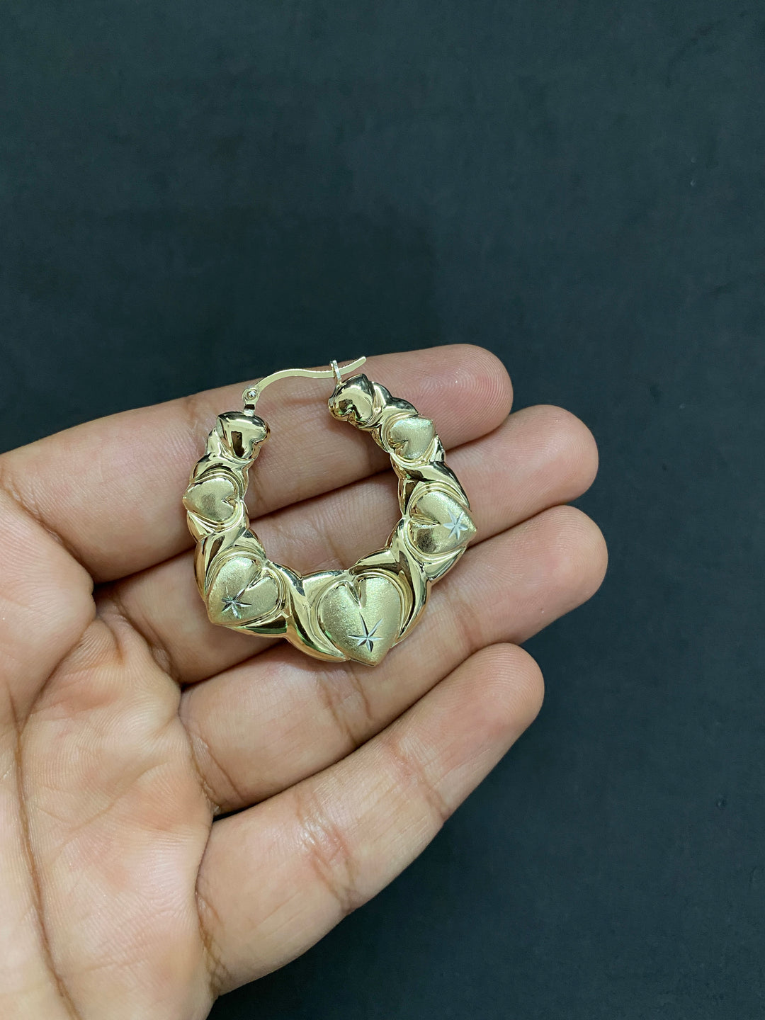 10K Yellow Gold .925 Sterling Silver Heart Design Hoop Earrings