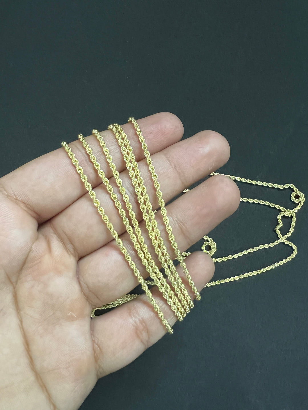 2mm Solid 10K Yellow Gold .925 Sterling Silver Rope Chain Gold Necklace 2mm 16"-26"