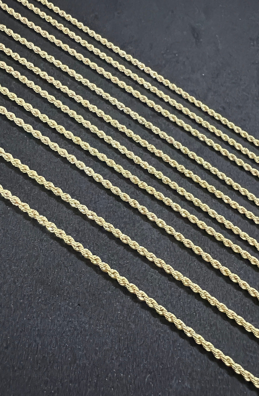 2mm Solid 10K Yellow Gold .925 Sterling Silver Rope Chain Gold Necklace 2mm 16"-26"