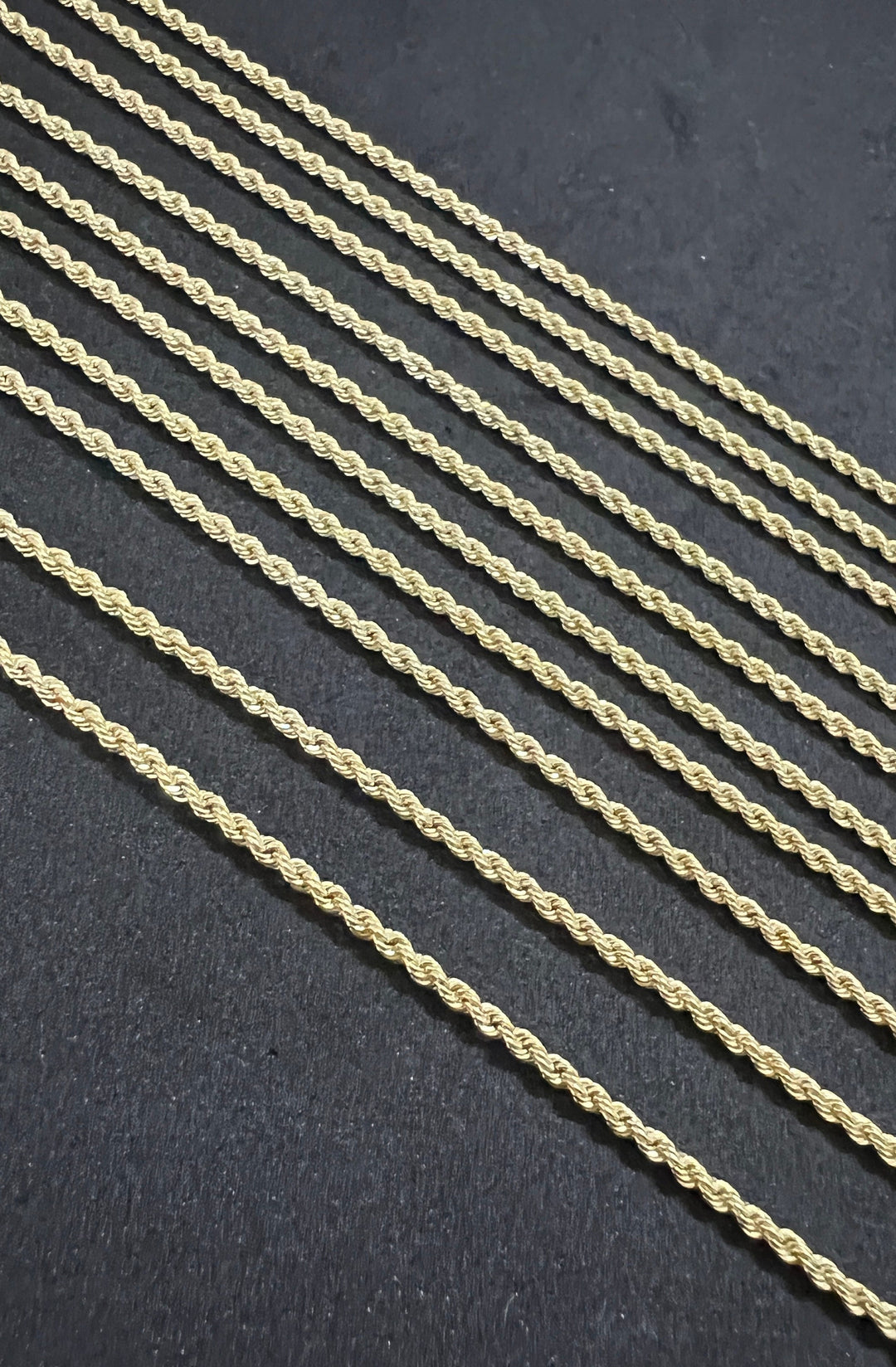 2mm Solid 10K Yellow Gold .925 Sterling Silver Rope Chain Gold Necklace 2mm 16"-26"