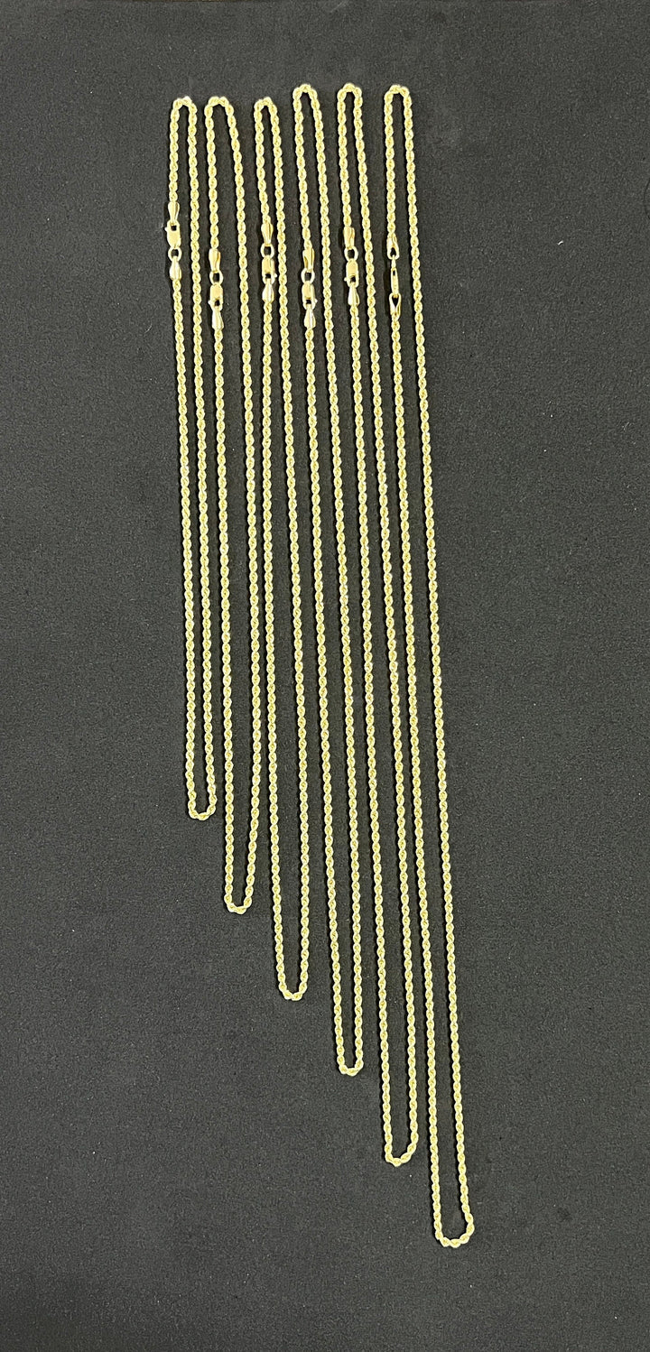 2mm Solid 10K Yellow Gold .925 Sterling Silver Rope Chain Gold Necklace 2mm 16"-26"