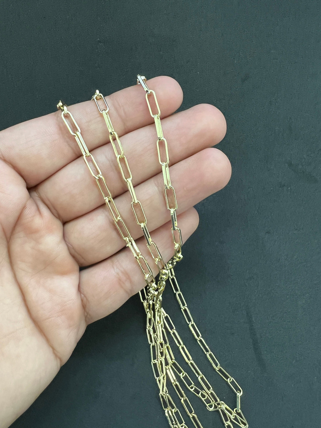 3mm Solid 10K Yellow Gold .925 Sterling Silver Paperclip Link Chain Necklace 3mm 16"-19"