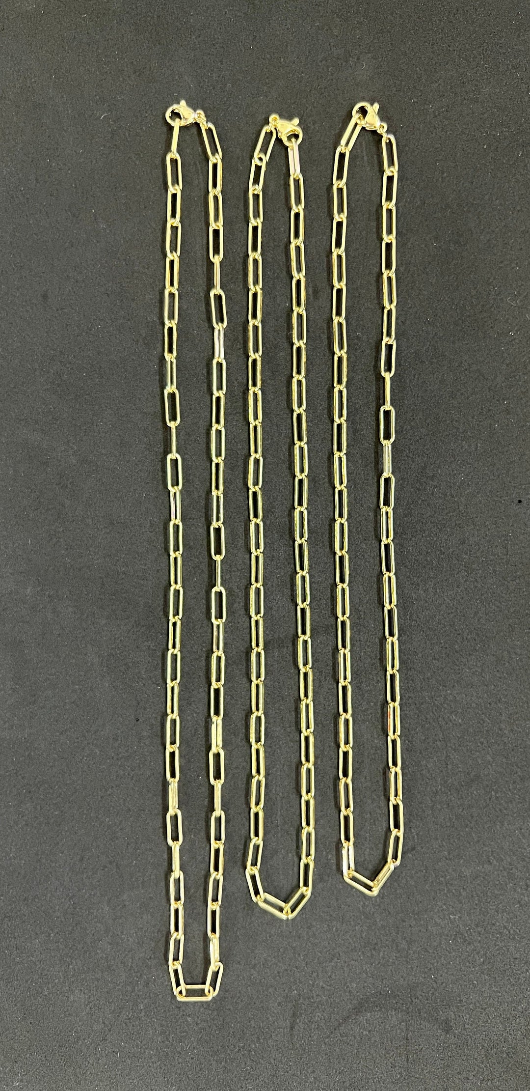 3mm Solid 10K Yellow Gold .925 Sterling Silver Paperclip Link Chain Necklace 3mm 16"-19"