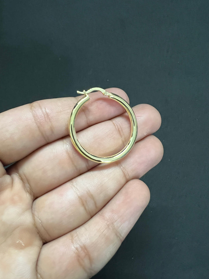 10K Yellow Gold .925 Sterling Silver Gold Round Hoop Earrings