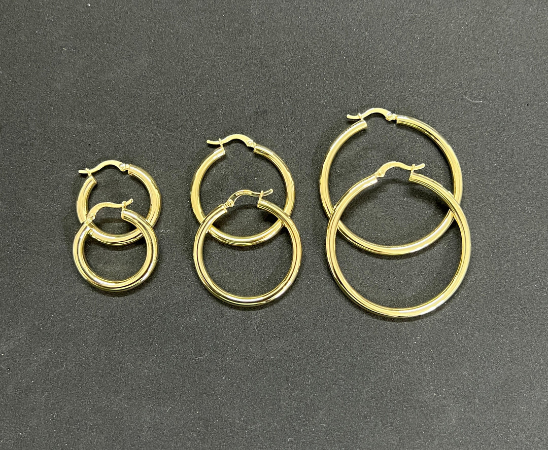 10K Yellow Gold .925 Sterling Silver Gold Round Hoop Earrings