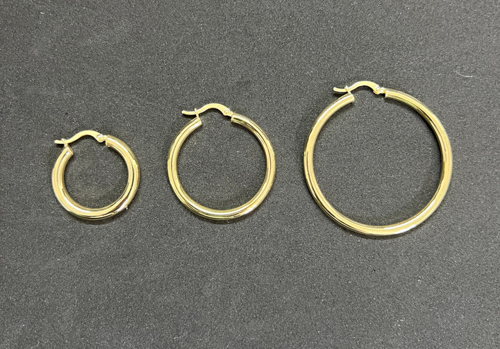 10K Yellow Gold .925 Sterling Silver Gold Round Hoop Earrings