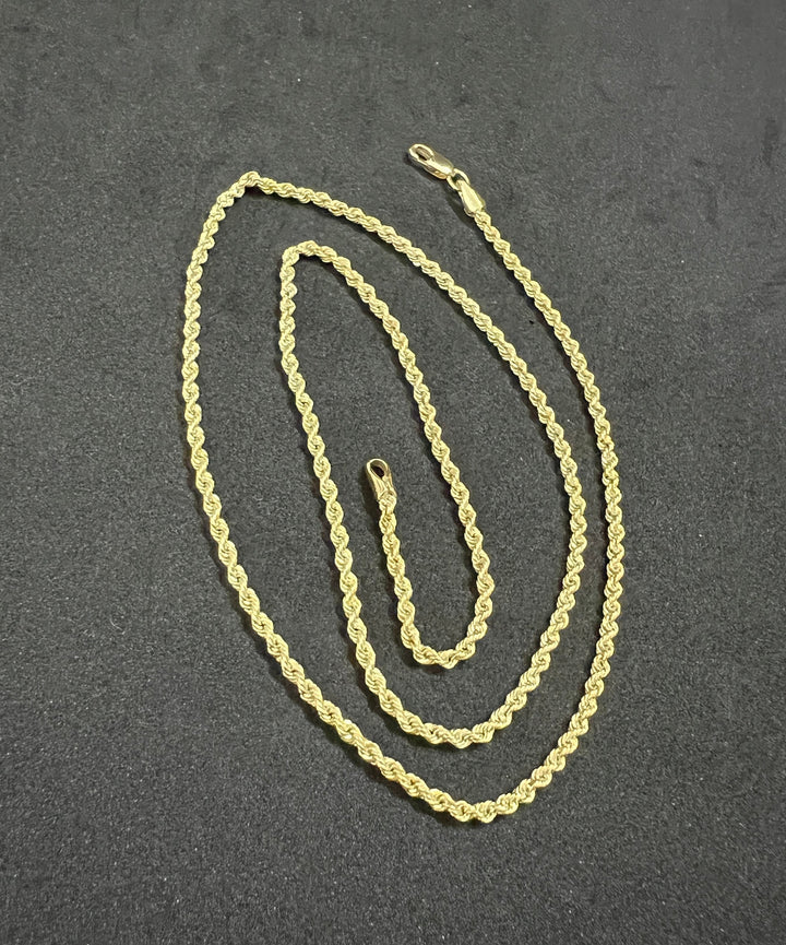 2mm Solid 10K Yellow Gold .925 Sterling Silver Rope Chain Gold Necklace 2mm 16"-26"