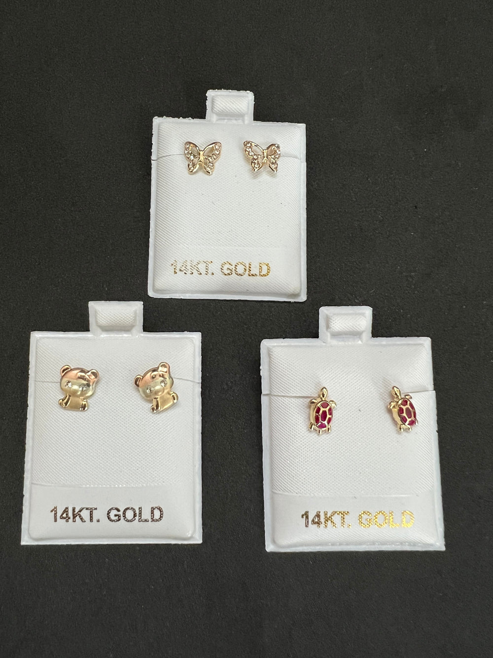 Authentic 14K Gold Screw-back Earrings, Assorted Styles, Elephant, Butterfly, Cross, Turtle, Mother Mary, Teddy Bear, Dolphin