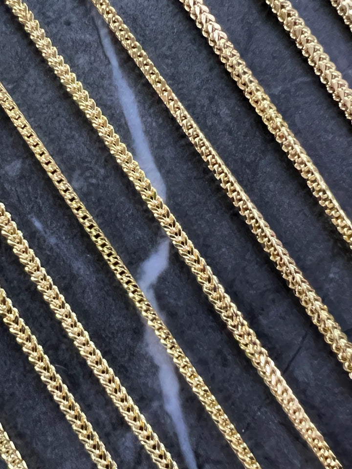 2mm Solid 10K Yellow Gold .925 Sterling Silver Franco Chain Gold Necklace 2mm 16"-28", Gold Chain for Men and Women, Diamond Cut Gold Franco
