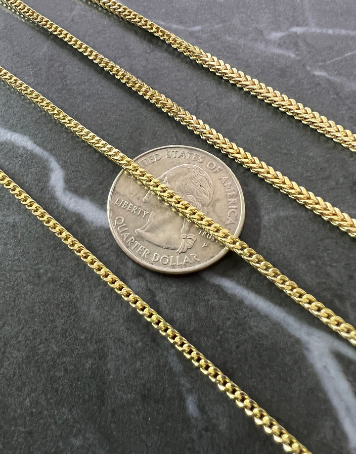 2mm Solid 10K Yellow Gold .925 Sterling Silver Franco Chain Gold Necklace 2mm 16"-28", Gold Chain for Men and Women, Diamond Cut Gold Franco