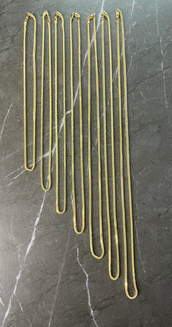 2mm Solid 10K Yellow Gold .925 Sterling Silver Franco Chain Gold Necklace 2mm 16"-28", Gold Chain for Men and Women, Diamond Cut Gold Franco