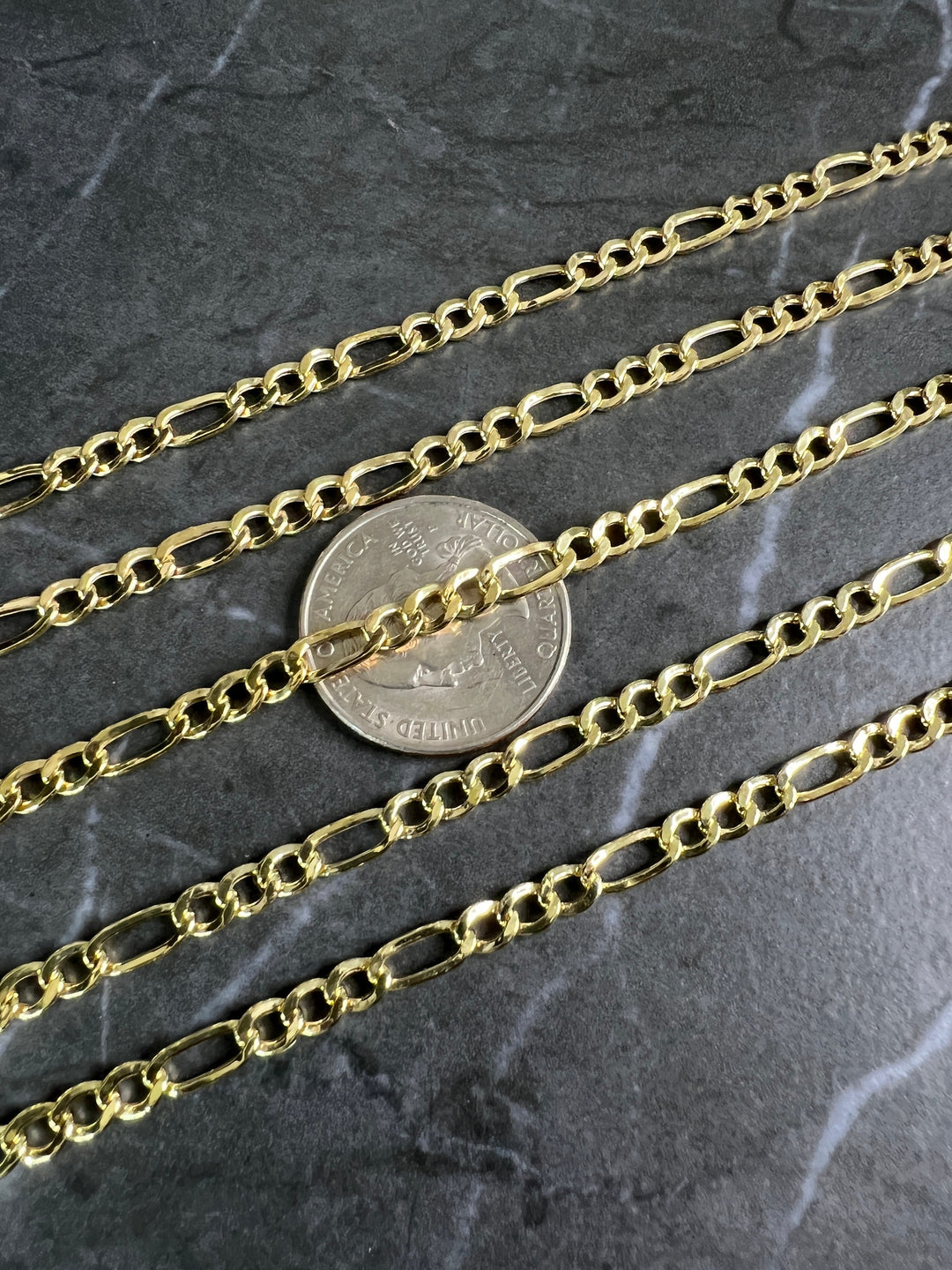 4mm Solid 10K Yellow Gold .925 Sterling Silver Figaro Chain Gold Necklace 4mm 18"-26"