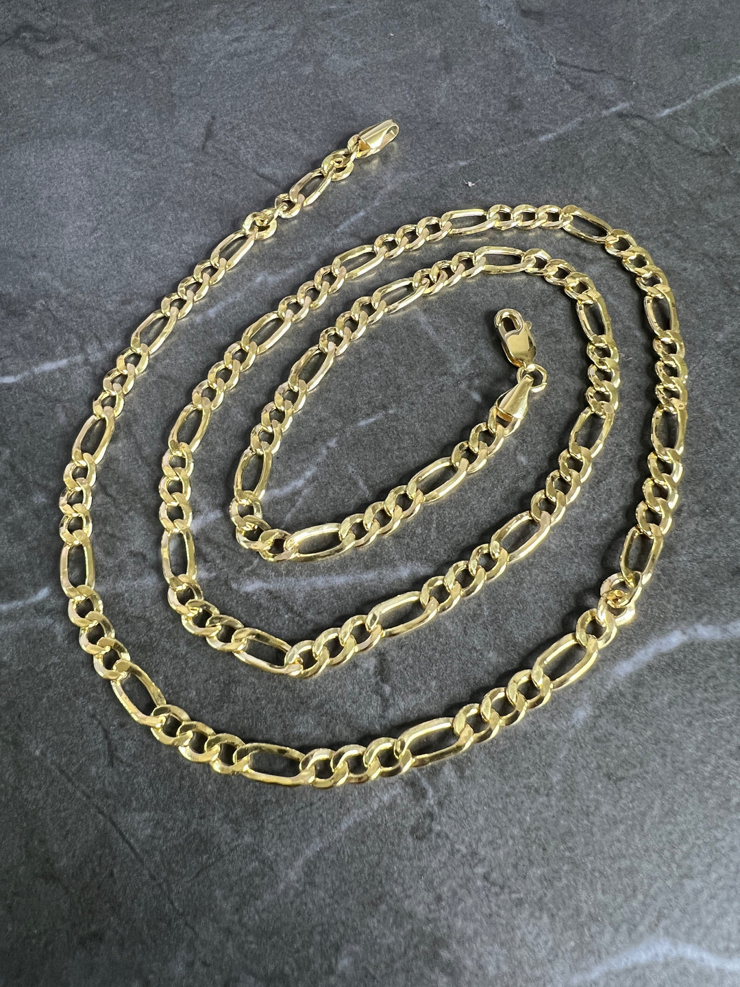 4mm Solid 10K Yellow Gold .925 Sterling Silver Figaro Chain Gold Necklace 4mm 18"-26"