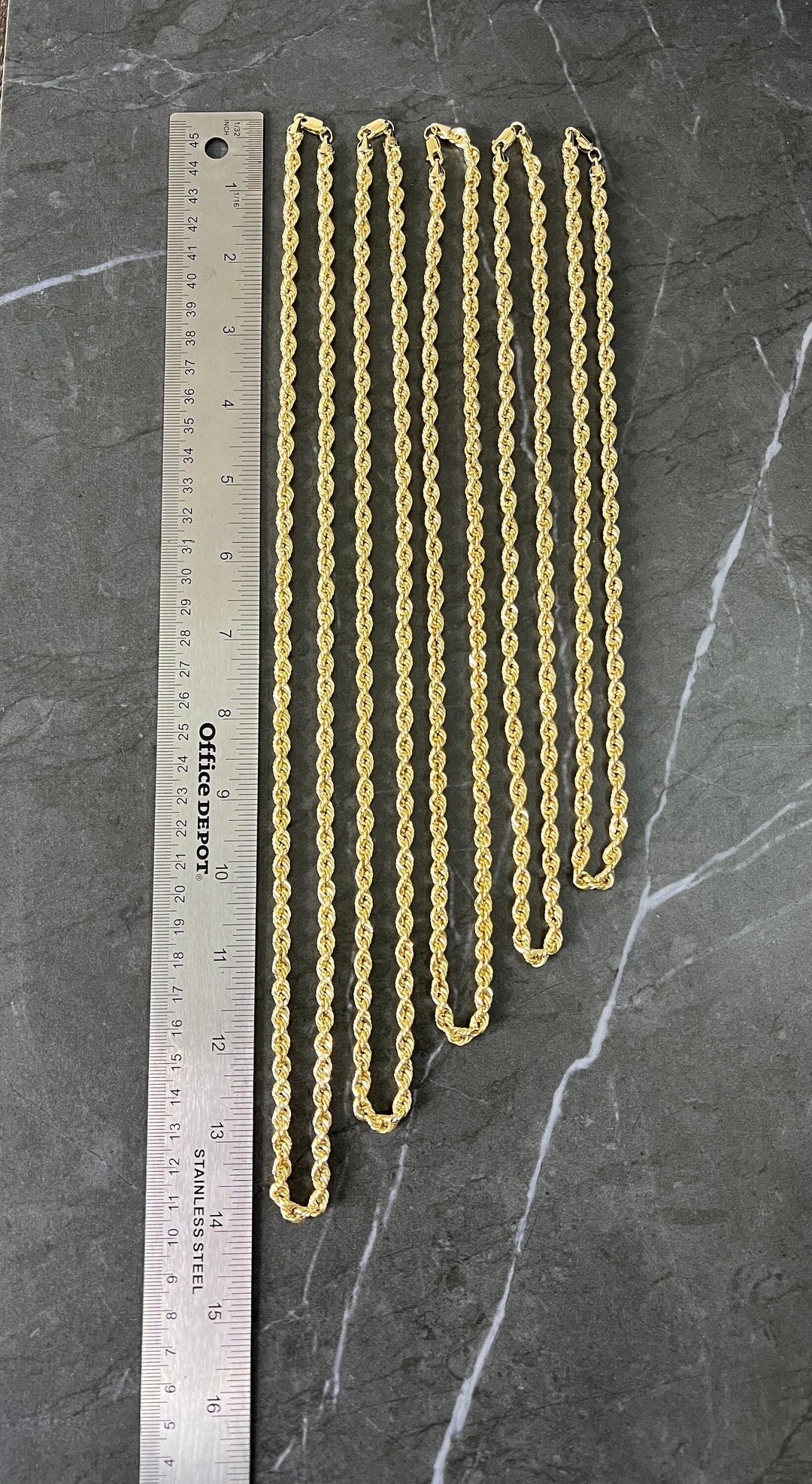 5mm Solid 10K Yellow Gold .925 Sterling Silver Rope Chain Gold Necklace 5mm 20"-28", Gold Rope Chain for Men and Women, Diamond Cut 10K Rope