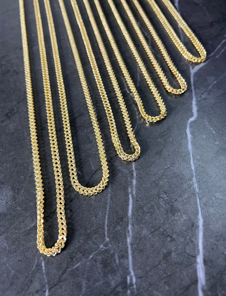 4mm Solid 10K Yellow Gold .925 Sterling Silver Franco Chain Gold Necklace 4mm 18"-28", Gold Chain for Men and Women, Diamond Cut Gold Franco