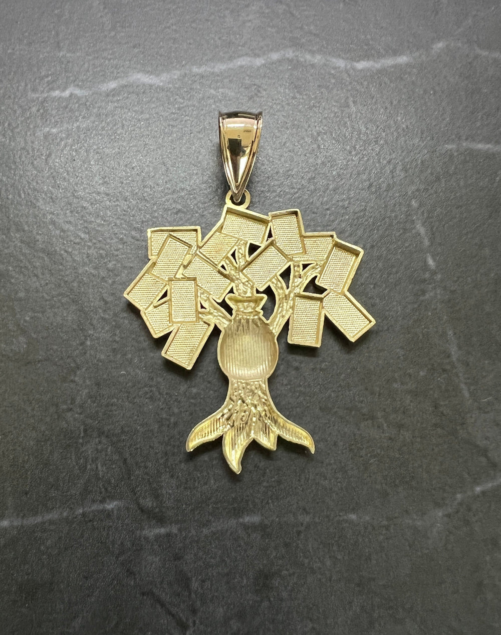 Authentic 10K Yellow Gold Diamond Cut Money Bag Dollar Tree, 100 Dollar Bill Rich Natural Tree Amulet, Real Gold Charm/Pendant