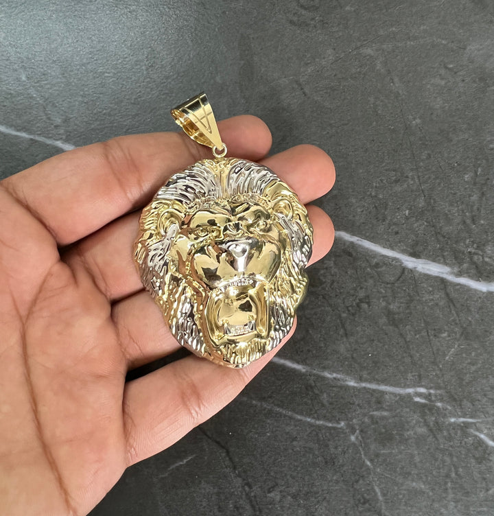 10K Yellow Gold .925 Sterling Silver Diamond Cut Shiny Roaring Fierce Lion Face/Head Charm/Pendant, Leo Zodiac Medallion Pendant/Charm