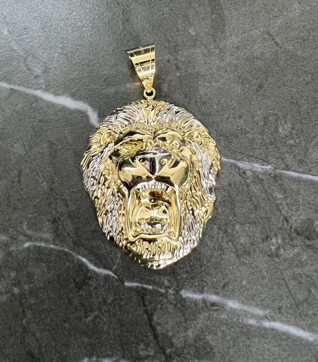 10K Yellow Gold .925 Sterling Silver Diamond Cut Shiny Roaring Fierce Lion Face/Head Charm/Pendant, Leo Zodiac Medallion Pendant/Charm